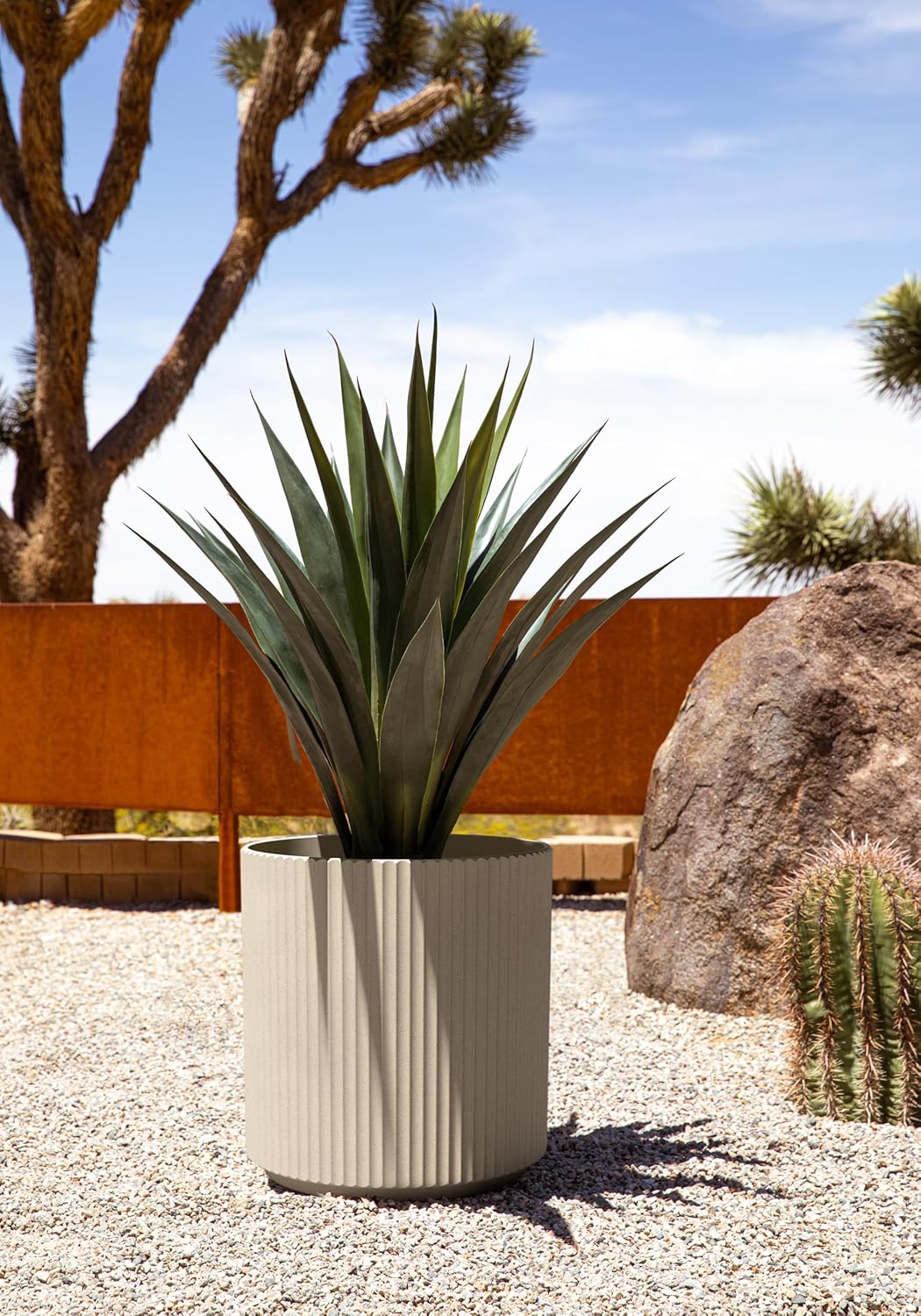 Veradek Demi Planter for Indoor/Outdoor Use | Made from Plastic & Concrete w/Drainage Holes | Modern Décor for Trees, Tall Plants, Flowers