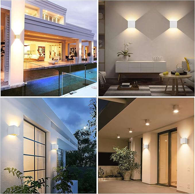 LANFU LED Aluminum Square Cube Waterproof White Wall Sconce Outdoor Light Exterior Wall Lighs fixtures Outside for House Patio 6W 100-277V 3000K Angle-Adjustment Warm Light 2LEDS White 6W