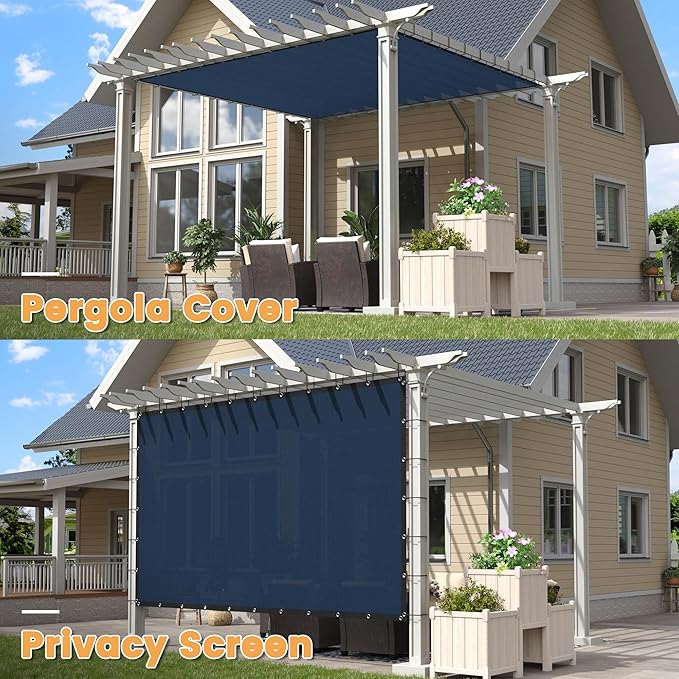 VICLLAX Shade Fabric Sun Shade Cloth with Every 2 FT Grommets for Patio Garden Pergola Cover Canopy 5x15 FT, Dark Blue