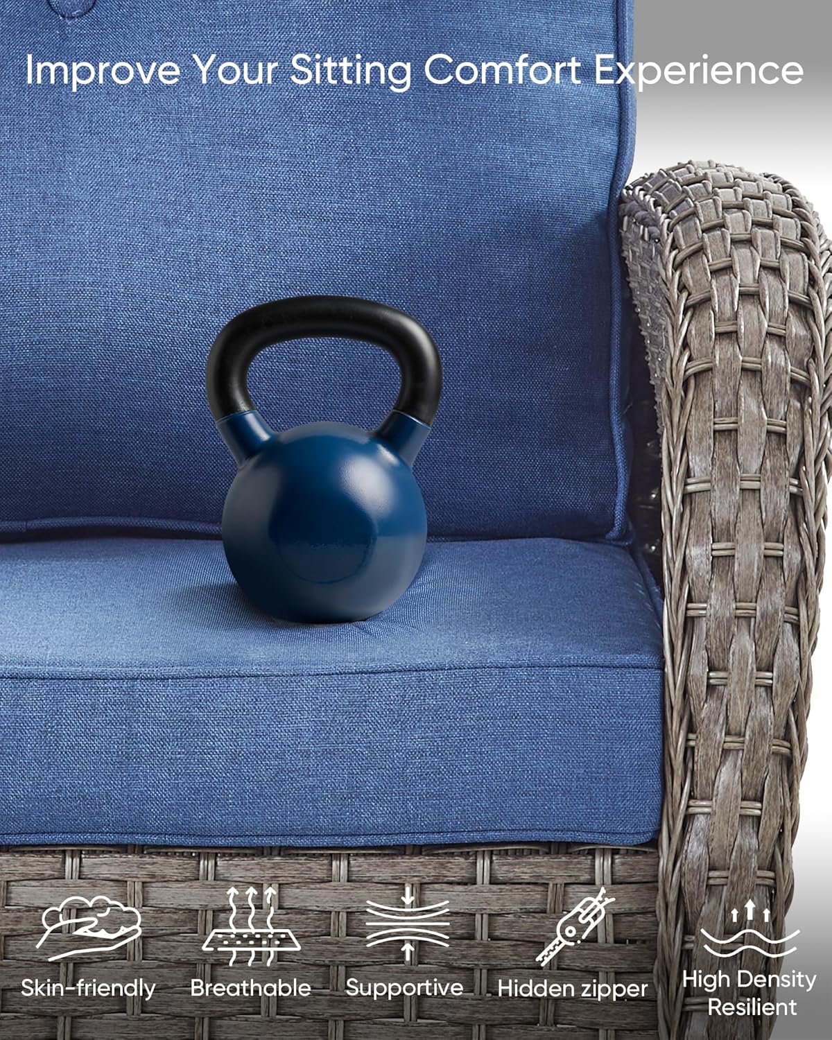 HUMMUH Outdoor Bistro Set-High Back Outdoor Rocking Chair with Side Table Patio Table and Chairs Set for Deck Lawn Porch Balcony Poolside-Grey/Blue