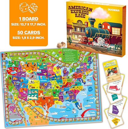 QUOKKA 3X Set Learning Board Games for Kids 6-8 - Educational Trivia Cards Ages 8-12 - Travel United States - World Map - Explore Outer Space - Gift for Children and Teens 4-8 - Floor Puzzles