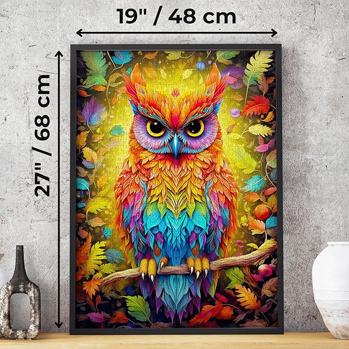 Rainbow Forest Owl in Autumn Leaves Tree – 1000 Pieces Jigsaw Puzzle for Adults – Matte Finish, Soft Touch, Easy to Assemble, Tight Fit, Vivid Colors, Missing Pieces Service