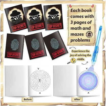 GIFTINBOX Invisible Ink Pens with UV light for Kids, Spy Pen Party Favors for Kids 8-12, 12 Pack Invisible Ink Pen and Notebook, Magic Marker for Secret Message Birthday Party Favors for Kid 4-8