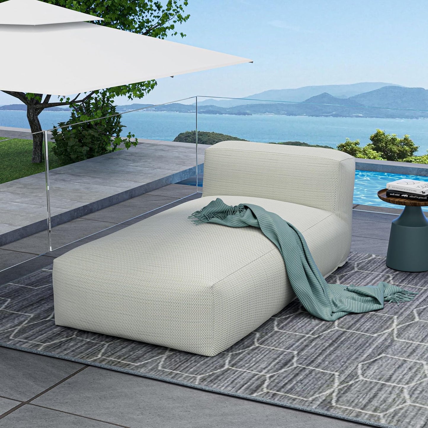 Outdoor Bean Bag Lounger Chair, Big Comfy Outdoor Daybed for Sunbathing and Tanning - Water-Resistant Patio Chaise and Pool Sun Lounger Furniture for Beach Deck (Sage Green)