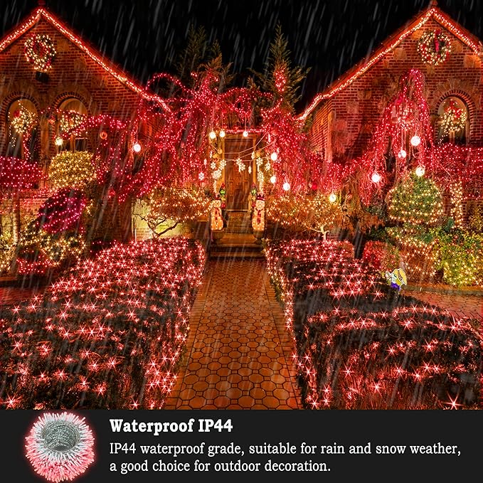 KNONEW 197FT 500 LED Christmas Lights Outdoor String Lights 8 Modes & Time Memory Fairy Light Plug in Waterproof LED String Lights for Xmas Yard Tree Wedding Party Holiday Decorations (Red)