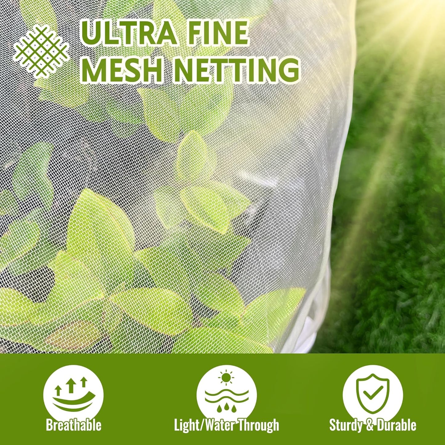 2 Pack Fruit Tree Netting Bags with Zipper and Drawstring, 8 x 8ft Ultra Fine Mesh Garden Netting Plant Cover, Bird Netting for Blueberry Bushes, Fruit Trees, Flowers (White, 8 x 8 ft)