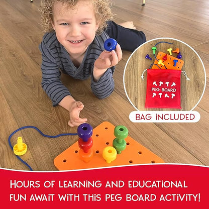 Foam Peg Board Toy - 36 Pegs, Foam Board, Lacing String, Storage Bag - Occupational Therapy Toys - Fine Motor Skills Toys for Toddlers and Kids (Orange)