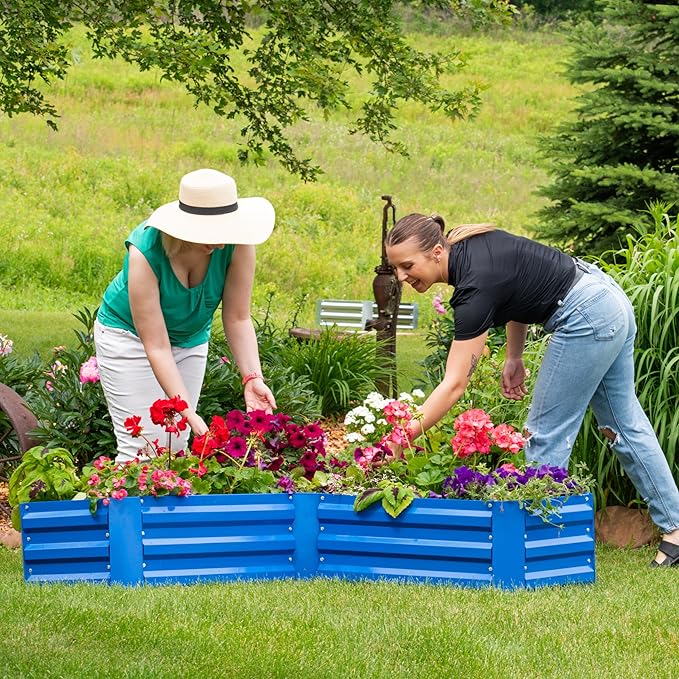 Sunnydaze Galvanized Raised Garden Bed - Metal Raised Bed for Gardening - Outdoor Planter Box for Flowers, Plants, and Vegetables - Blue - 12" L-Shaped