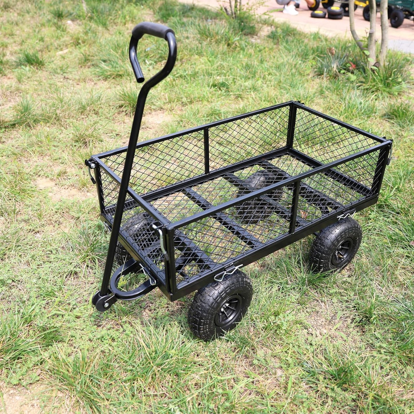Wagon With Removable Sides for Farms, Warehouses - Garden Dump Cart With Air Wheels (Black) - Essential for Your Dream Garden