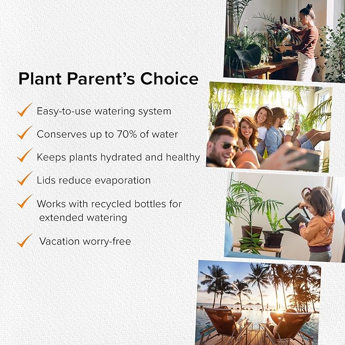 Terracotta Plant Watering Spikes - Small - Set of 4 with Lids Ideal for 4"-6" Pots Perfect Vacation Plant Watering System & Everyday Use for Busy Plant Lovers to Water Plants