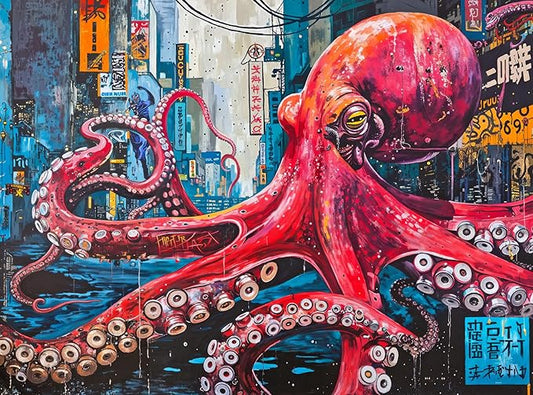 Cross & Glory - Octopus City: Neon Overlord - 1000 Piece Jigsaw Puzzle for Adults | Cyberpunk Artwork Puzzle | Best New Futuristic Puzzle | Unique Brain Teaser