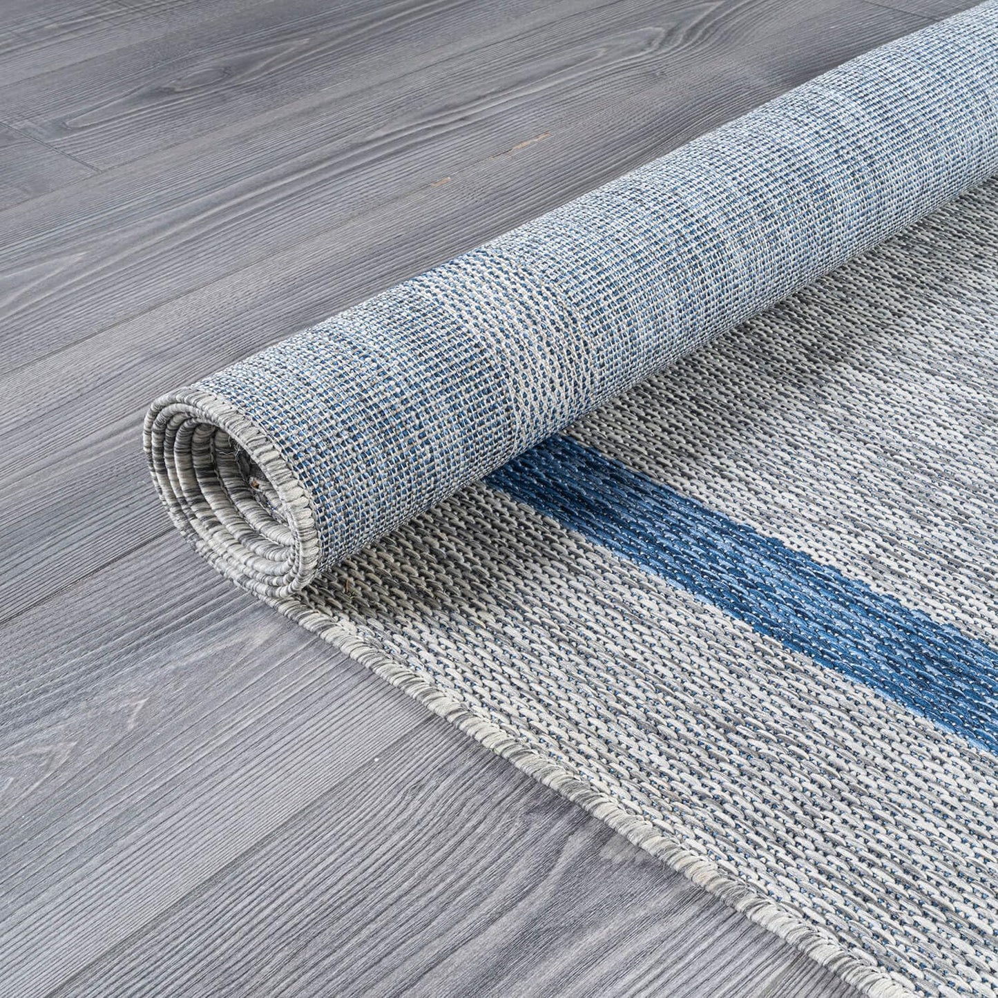 Bordered Outdoor Rug 10x14 Washable Outside Carpet for Indoor Patio Porch Waterproof Easy Cleaning Non Shedding Area Rugs Silver Gray - Blue 10 x 14