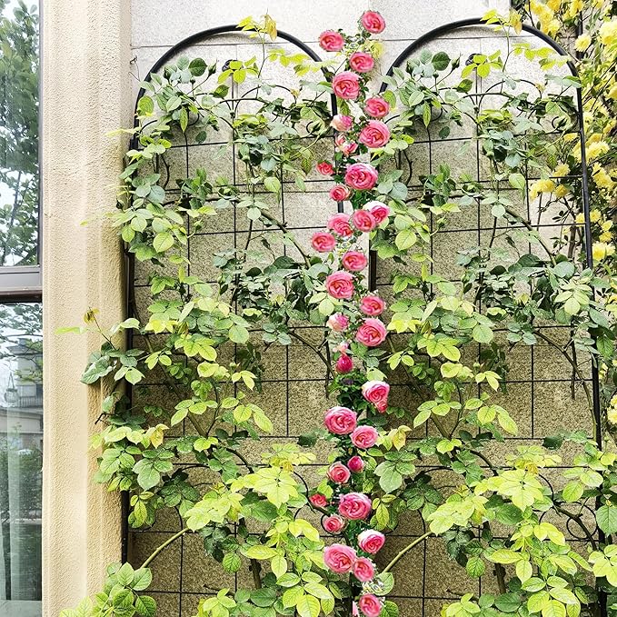 2 Pack Metal Garden Trellis 86.7" H Garden Fence Rustproof Trellis for Climbing Plants Support Roses Flower Outdoor Lawn Black