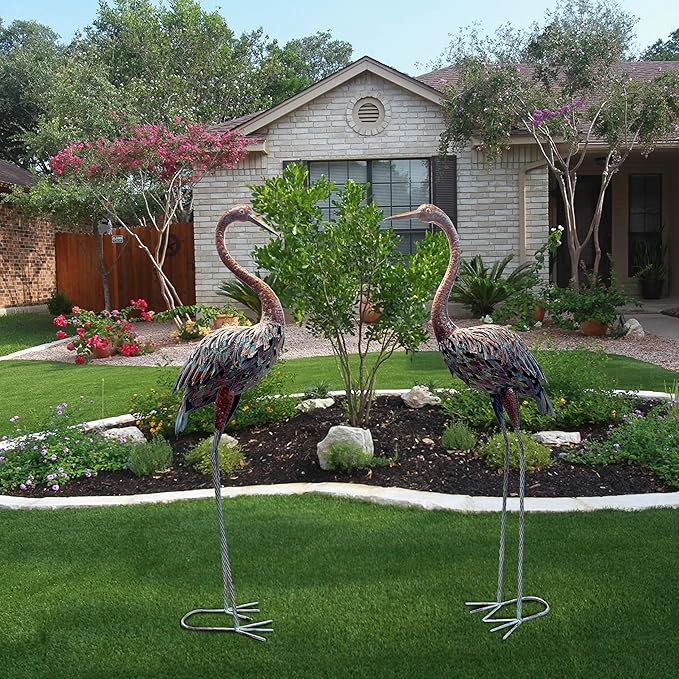 2 Pack Beautiful Heron Outdoor Garden Statue Ornament Realistic Metal Heron Lawn Yard Patio Decorations Art Sculpture Outside Decor Gift for Women Grandma Birthday,48" Tall Brone Heron