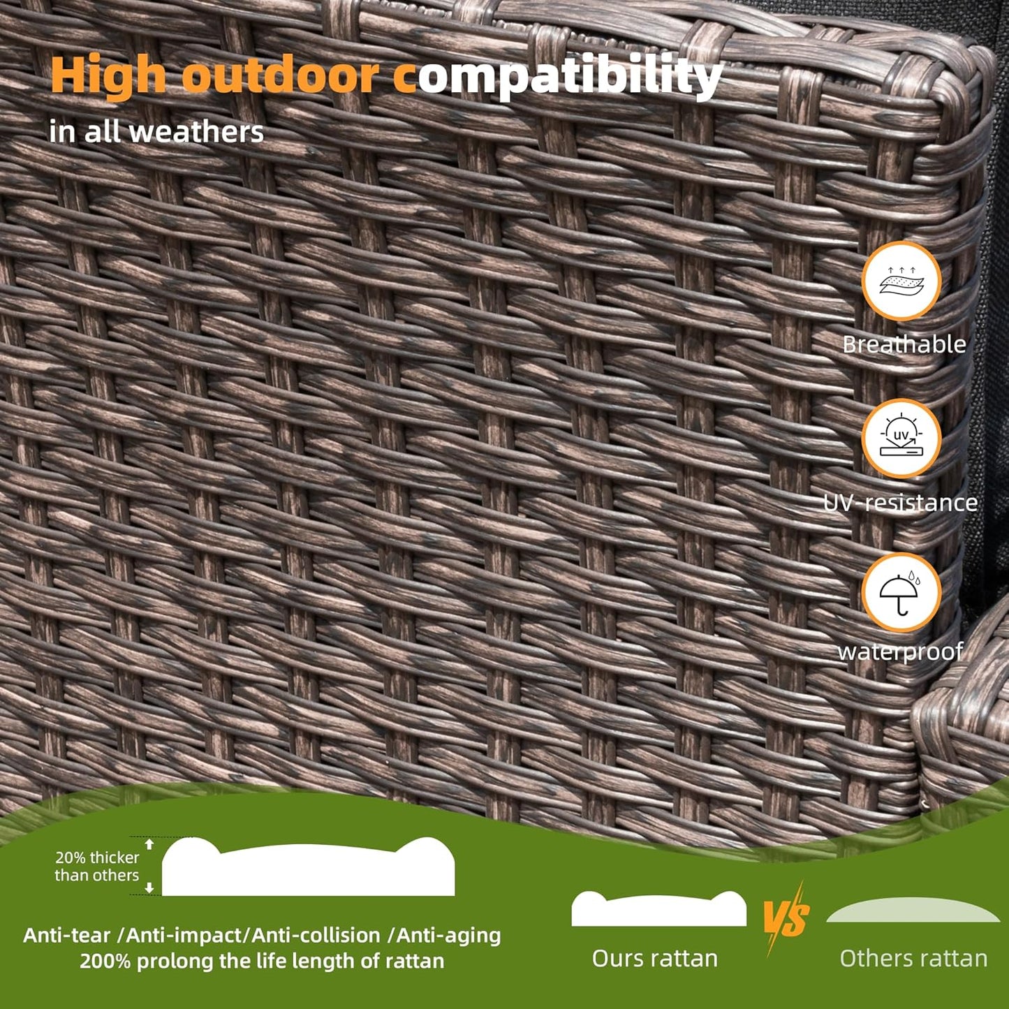 Outdoor Patio Sectional Sofa Set, 6-Piece Rattan Furniture, Patio Conversation Sets with Ottomans, Seats 7, Light Grey