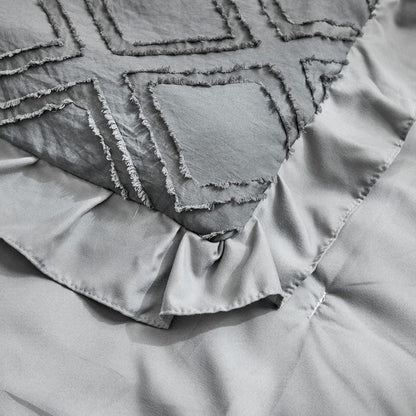 Mini Crib Bedding Set 3 Pieces Baby Boho Quilted Tufted Ruffles Comforter with Fitted Sheet and Ruffled Bed Skirt - Cute Shabby Baby Bedding Fits Mini Crib Only Gray