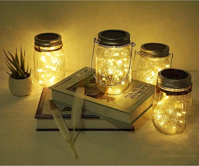 Solar Mason Jar Lid Lights, 10 Pack 30 LED Waterproof Firefly Fairy Lights with Hangers(No Jars), Outdoor Starry String Lights for Patio Yard Garden Wedding Lantern Decor (Warm White)