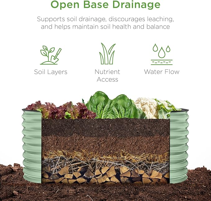 Best Choice Products 4x2x2ft Outdoor Metal Raised Garden Bed, Oval Deep Root Planter Box for Vegetables, Flowers, Herbs, and Succulents w/ 101 Gallon Capacity, Rubber Edge Guard - Sage Green