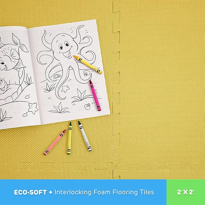 FlooringInc's 1/2" Soft Non-Toxic Baby Play Mat, Toddler Playmat, Colorful Puzzle PlayMat, Floor Mats for Kids & Babies, EVA Foam Interlocking Tiles for Nursery & Playroom | Yellow, 50 Tiles, 200 SqFt