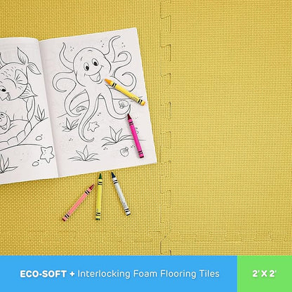 FlooringInc's 1/2" Soft Non-Toxic Baby Play Mat, Toddler Playmat, Colorful Puzzle PlayMat, Floor Mats for Kids & Babies, EVA Foam Interlocking Tiles for Nursery & Playroom | Yellow, 50 Tiles, 200 SqFt