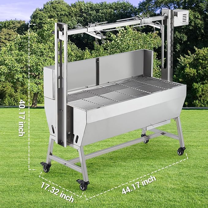 Stainless Steel Electric Pig Rotisserie Grill with Fire Pit & Baffle - 60kg Capacity, 50W Motor for Whole Pig/Lamb, Asador de Puerco Outdoor Camping BBQ