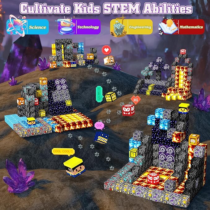 150PCS Magnetic Blocks-Magnetic Building Blocks Magnet Toys Set Stacking Cave World with Magnet Construction Toys STEM Sensory Gift for Kids Toddlers Boys & Girls Birthday Gifts Ages 3+