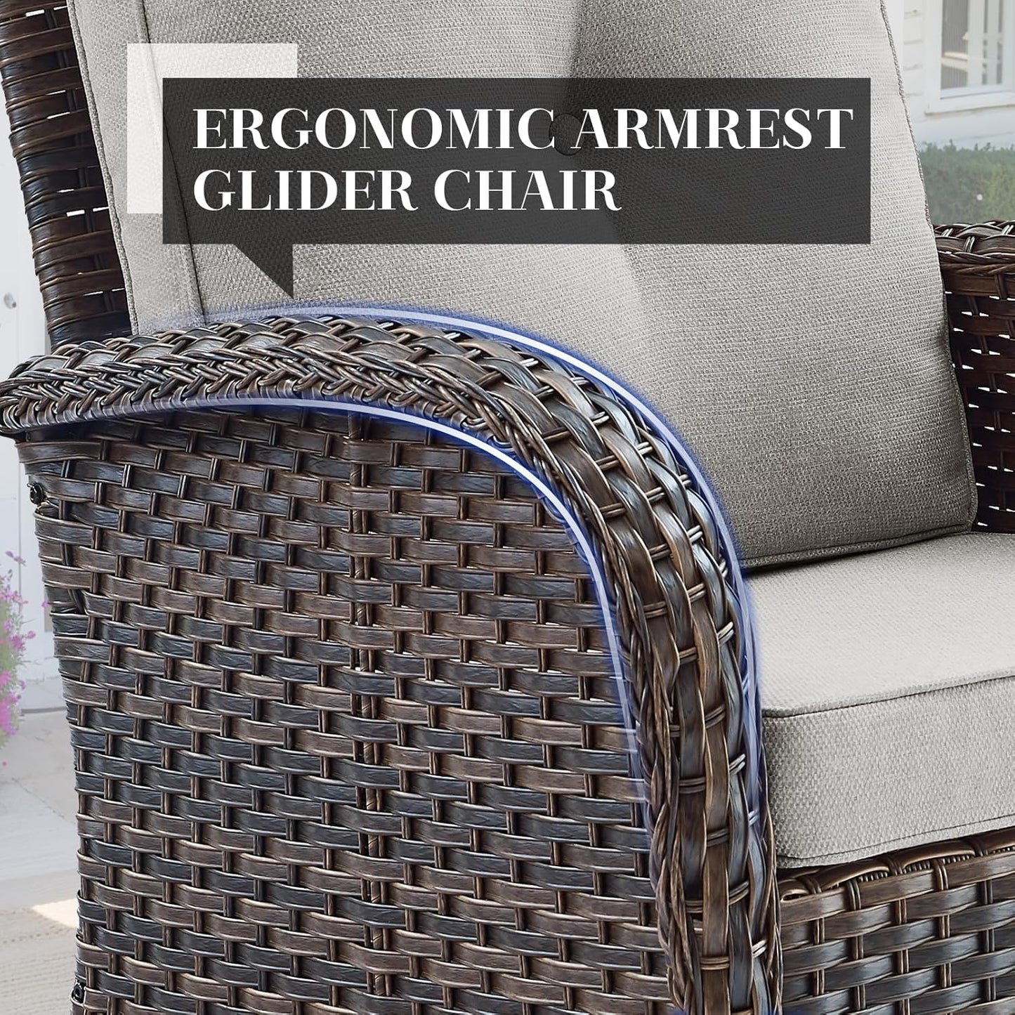 HUMMUH 5-Piece Patio Furniture Set with Fire Pit,Wicker Outdoor Swivel Rocker Chairs Patio Sofa for Backyard,Poolside,Deck