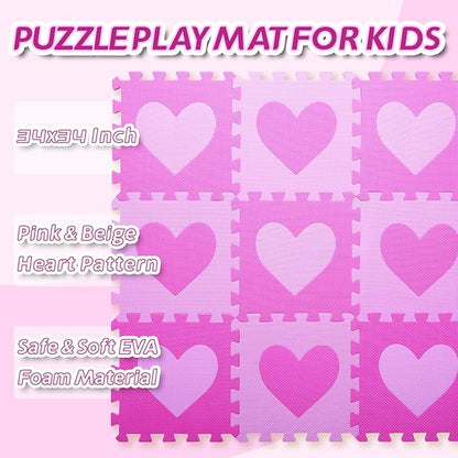 Coolcandy Baby Play Mat Without Fence, 9Pcs Interlocking Puzzle Floor Mat, 0.4" Thick Non-Toxic EVA Foam Play Mat, for Infants & Toddlers 3-36 Months, Soft Puzzle Tiles for Play Areas