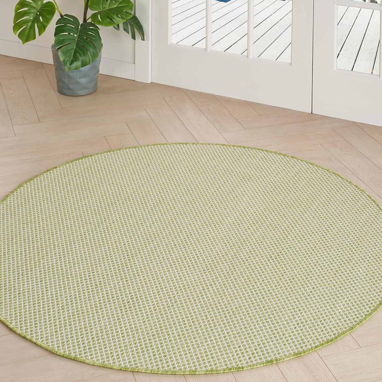 Nourison Home Courtyard Indoor/Outdoor Ivory Green 4' x Round Area Rug, Easy Cleaning, Non Shedding, Bed Room, Living Room, Dining Room, Backyard, Deck, Patio (4 Round)