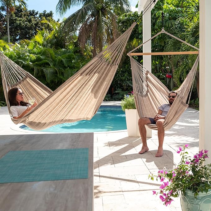 LA SIESTA® - Large Comfort Domingo Hammock Swing Chair - Weather & Tear Resistant Hanging Hammock Chair - Indoor Outdoor Hammock Chair Swing - Patio Porch Bedroom Hanging Chair - Max 285 Lbs, Almond