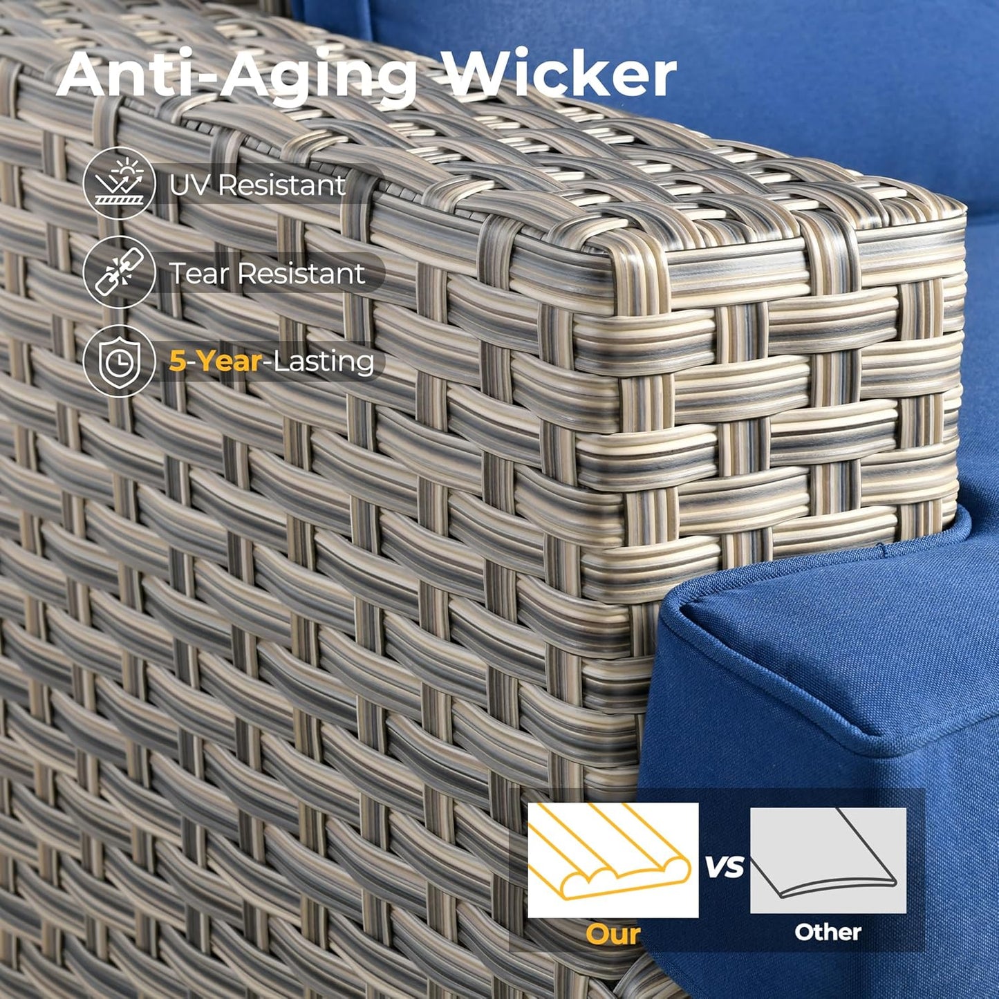 HOOOWOOO Outdoor Sectional Patio Furniture Set,9 Pieces Wicker Conversation Sets L Shaped Couch,Extra Deep Out Door Sofa Outside Furniture with Swivel Chairs,Navy Blue