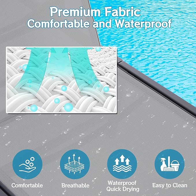 Outdoor Chaise Lounge Chair, Foldable & Assemble-Free, 6 Adjustable Positions, Durable Rust-Resistant Frame, Portable Outdoor Pool Lounge Chairs for Pool Patio Beach, Grey
