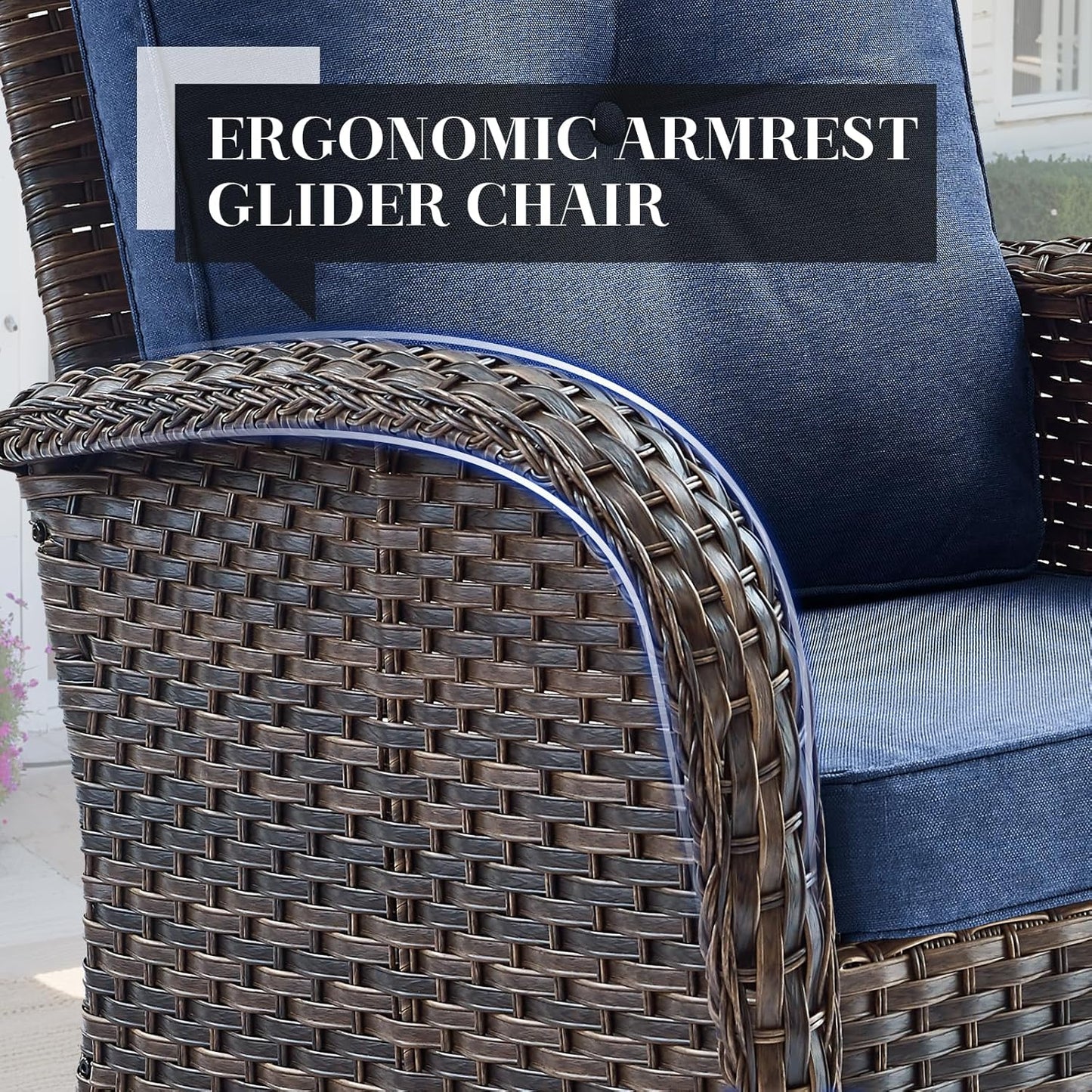 HUMMUH 7-Piece Patio Furniture Set with Fire Pit,Wicker Patio Sofa Set Outdoor Swivel Rocking Chairs with Ottomans for Backyard,Poolside,Deck