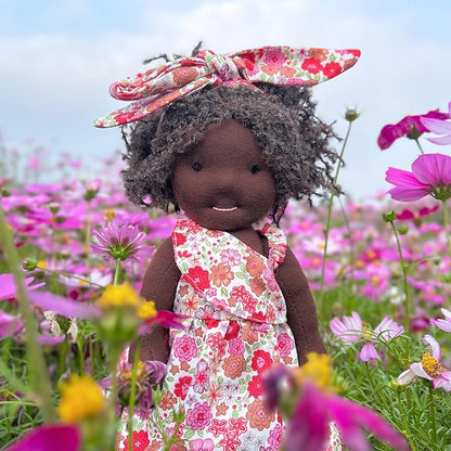 BlissfulPixie Handmade Birthday Present for Girl Black Doll Waldorf Collect Rag Doll with Exquisite Box-Dezi 12"