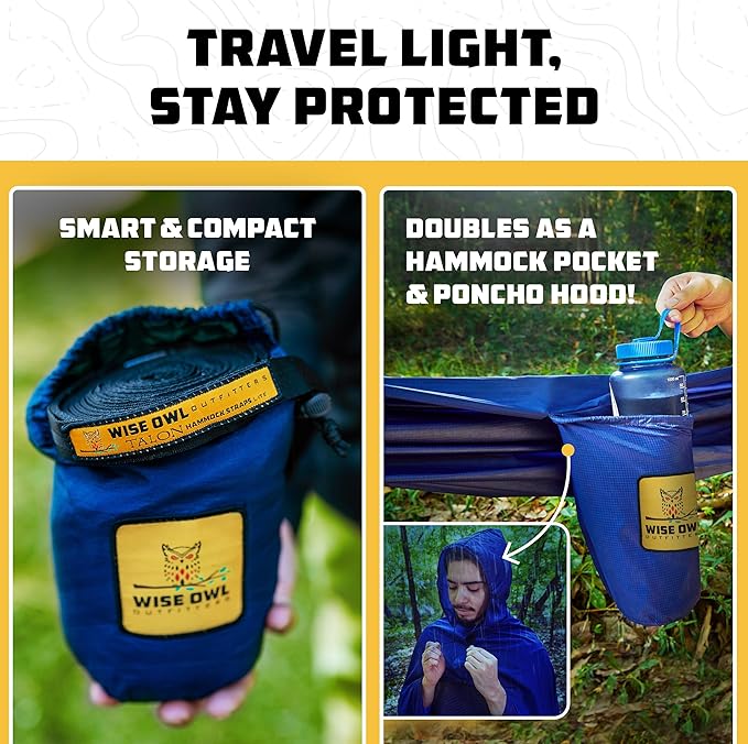 Wise Owl Outfitters Camping Hammock – 500lbs Portable Hammock with Tree Straps - Travel, Backpacking, Hiking, Outdoors Camping Gear - Single or Double