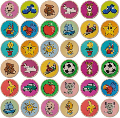Cottify 2-Pack Wooden Memory Matching Game for Toddlers for Toddlers 3-5 Years, Durable, Toddler Memory Game for Kids 3 and up, Toddler Matching Toy, First Words and Animals, 72 Cards