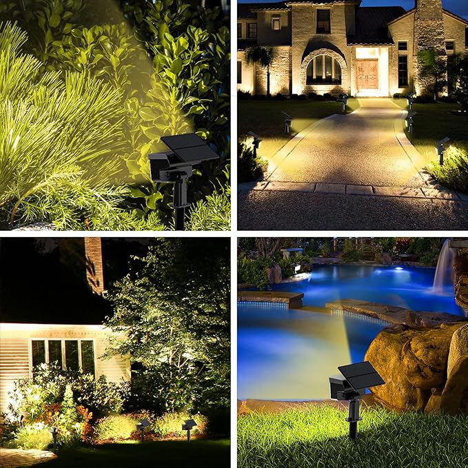 WELALO Solar Spot Lights Outdoor, [2 Pack/3 Modes] Solar Landscape Spotlights, Adjustable Solar Powered Security Lights, IP65 Waterproof Wall Lights for Walkway, Yard, Garden, Driveway (Warm White)