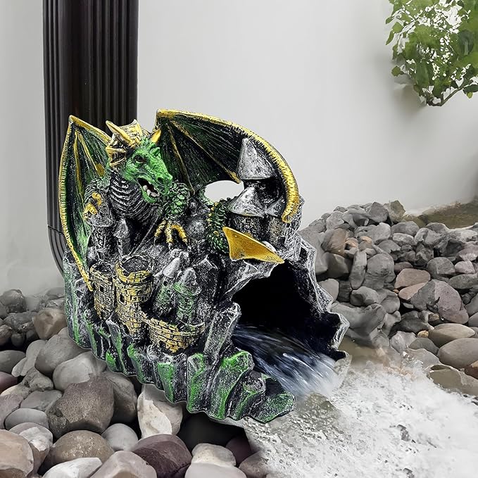 Magical Dragon Statue Gutter Downspout Extender, Garden Ornament, Decor Downspout Diverter, Perfect Rain Diverter for 3"x4" Downspouts, Eco-Friendly Resin, Perfect Outdoor Decor Gift