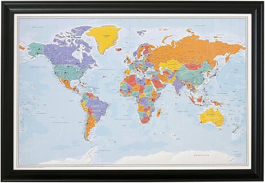 Push Pin Travel Maps - Blue Oceans World Push Pin Travel Map with Black Frame- 27.5" x 39.5" - 8 Handcrafted Frame Options - Made in USA - Ideal for Adventurous Travelers