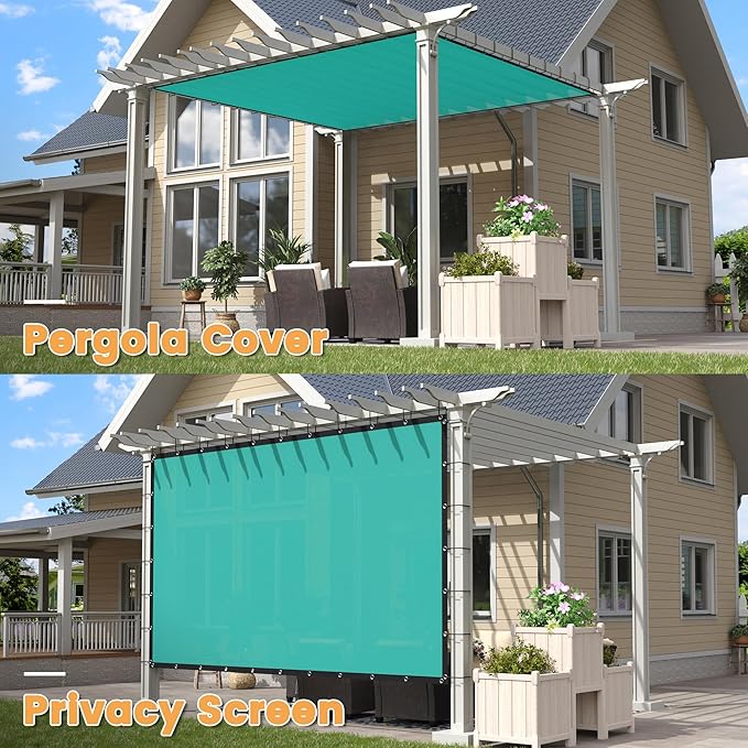 VICLLAX Shade Fabric Sun Shade Cloth with Every 2 FT Grommets for Patio Garden Pergola Cover Canopy 7x10 FT, Turquoise