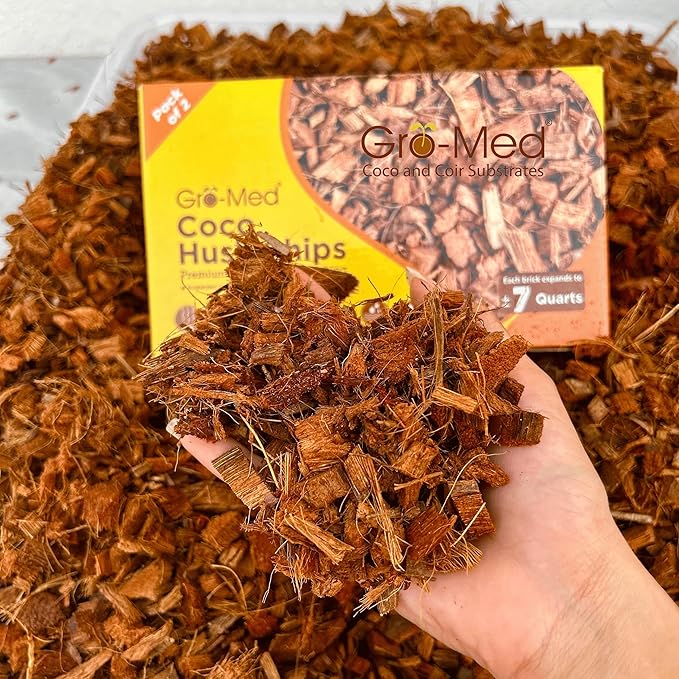 Gro-Med Coco Husk Chips 2s Brick Expands Upto 14 Quarts Coconut Coir Chip 2.2lb, Perfect for Plants, Gardening, Potting Soil Mix, Orchid Bark Alternative-OMRI Certified, Low EC, Balanced pH