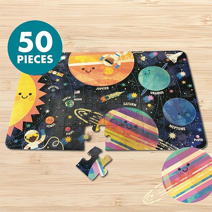 Chuckle & Roar Educational 50 PC Floor Puzzle Giant Space Glow-in-The-Dark