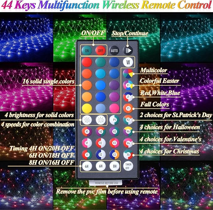 LitHome Color Changing 240 LED Christmas Net Lights,14.8ft x 5ft Mesh Fairy String Lights with Remote, Connectable Plug in Waterproof RGB Mesh Lights for Outdoor,Xmas Tree,Garden,Bushes Decorations