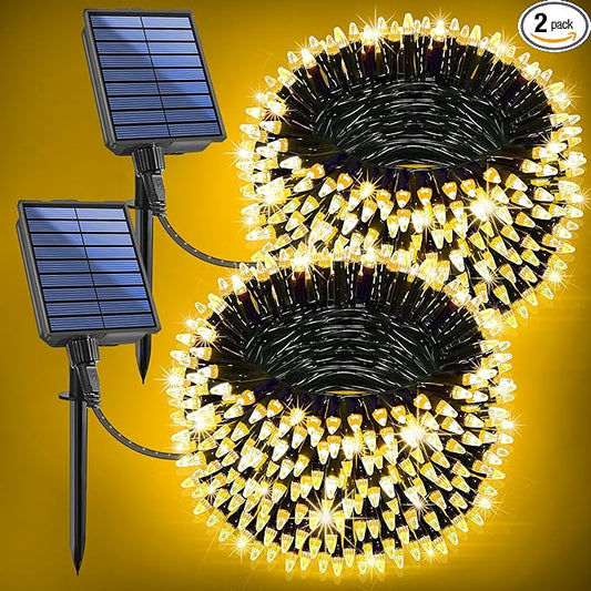 2-Pack 200FT Solar String Lights for Outside, 600 LED Extra-Bright Solar Light Outdoor with 19 Modes & Timer, Waterproof Fairy Solar Lights for Garden Patio Tree Christmas Decorations (Warm White)