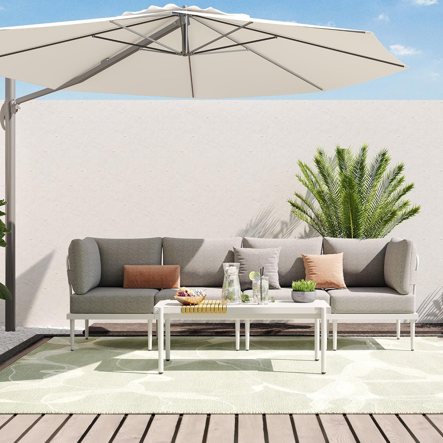 Sundale Outdoor 5 Pieces Metal Patio Furniture Set, Outdoor Sectional Sofa w/6 Inch Olefin Cushion and Coffee Table, Modern Outdoor Conversation Sets