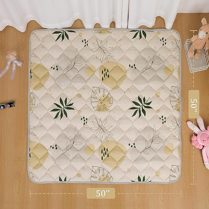 Baby Play Mat 50x50 Inch, Thickened Soft Floor Mat for Playpen, Machine Washable Foam Crawling Mat with Non-Slip Bottom for Babies and Toddlers, Foldable Padded Playmat Boho Terra