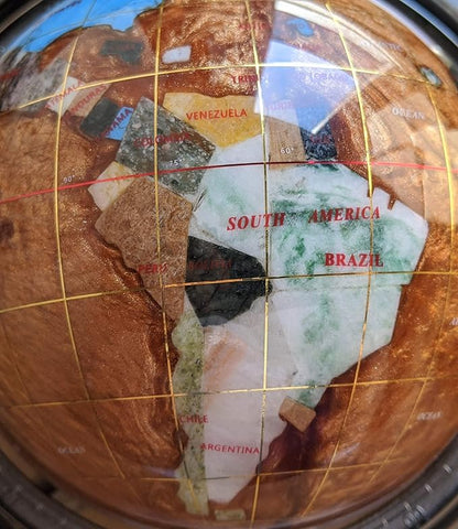 Unique Art 10-Inch Tall Table Top Amber Pearl Swirl Ocean Gemstone World Globe with Silver Zinc Alloy Stand (150 GB Amber Silver)