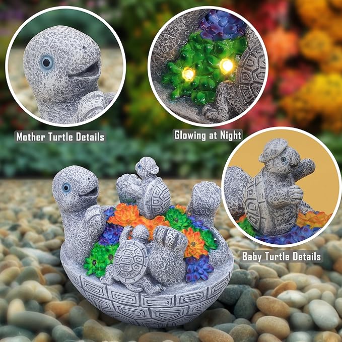 Solar Turtles for Outdoors with 8 LED Lights - Cute Turtle Statue with Baby for Yard Decorations Outdoor - Ideal for Anniversaries, Christmas, Birthdays, Gift for Mom - Garden Decor for Outside