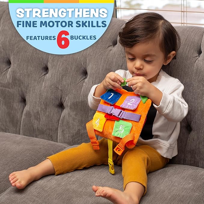 Buckle Toys - Bizzy Square - Learning Activity Game - Develop Motor Skills and Problem Solving - Occupational Therapy Toddler Travel Toy