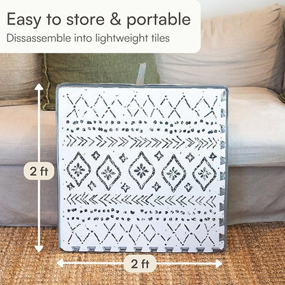 Lillefolk Baby Play Mat for Floor – 6x6ft Boho | Soft Non Toxic Premium EVA Foam Tiles for Tummy Time, Crawling & Playroom – Waterproof Interlocking Floor Mat for Babies & Toddlers (9 Tiles)